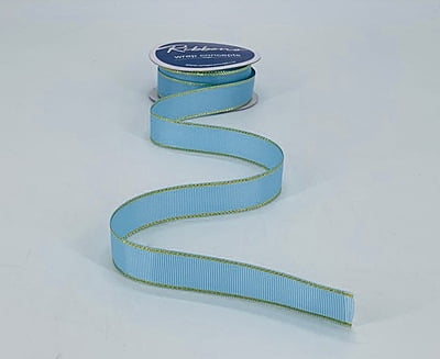Baby Blue Grosgrain Ribbon with Gold Edges