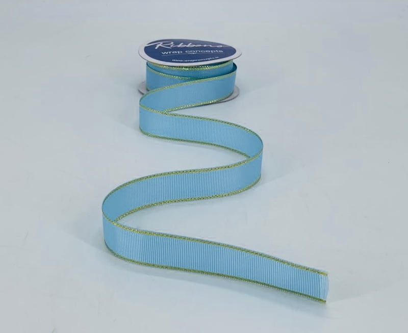 Baby Blue Grosgrain Ribbon with Gold Edges