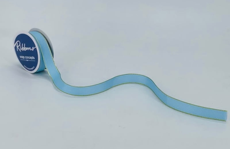 Baby Blue Grosgrain Ribbon with Gold Edges