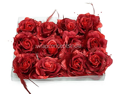 Red Rose With Feather & Pearl String