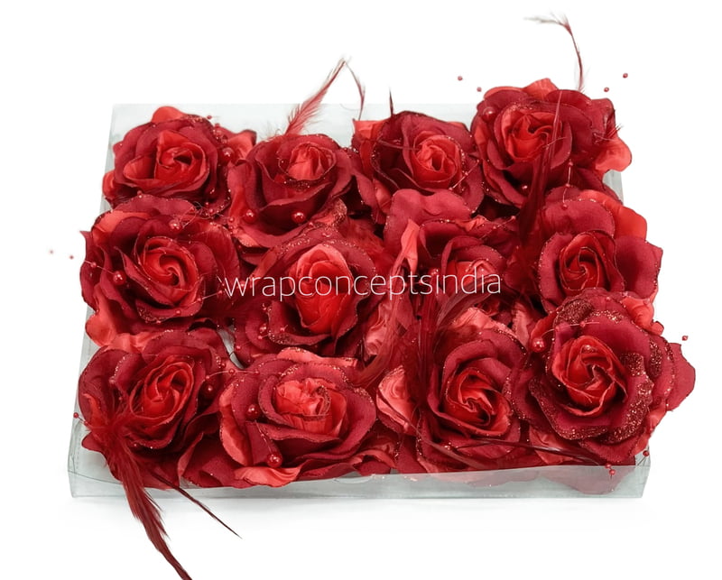 Red Rose With Feather & Pearl String Red Rose With Feather & Pearl String