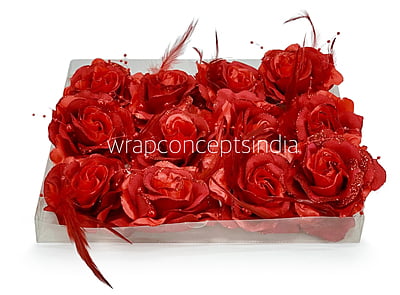 Red Rose With Feather & Pearl String Red Rose With Feather & Pearl String