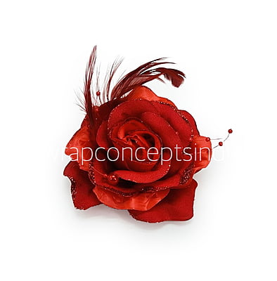 Red Rose With Feather & Pearl String Red Rose With Feather & Pearl String
