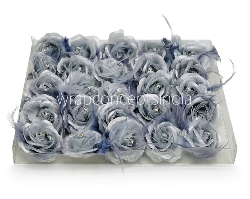 Silver Rose with Feathers & Stone Silver Rose with Feathers & Stone