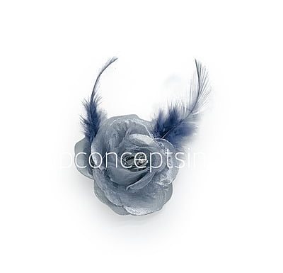 Silver Rose with Feathers & Stone Silver Rose with Feathers & Stone