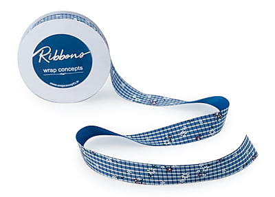 Delicate Flower Check Ribbon - Blue