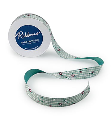 Delicate Flower Check Ribbon - Blue
