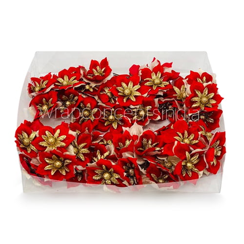 Flower with gold glitter petals on stick - Red Flower with gold glitter petals on stick - Red