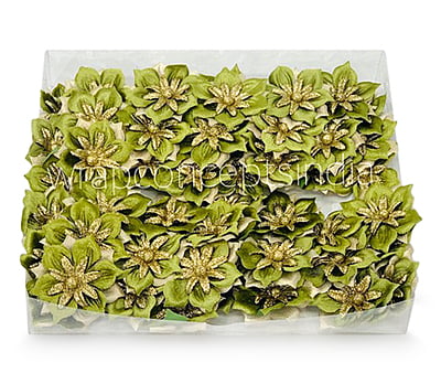 Flower with gold glitter petals on stick - Green Flower with gold glitter petals on stick - Green