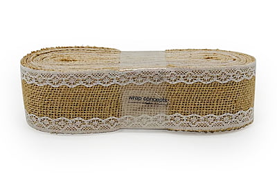Natural Burlap Ribbon with White Lace