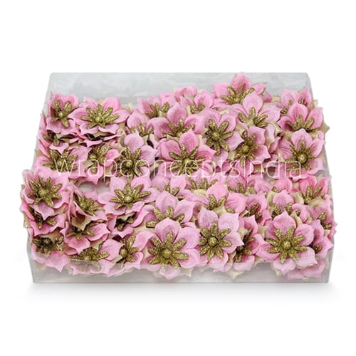 Flower with gold glitter petals on stick - Pink Flower with gold glitter petals on stick - Pink