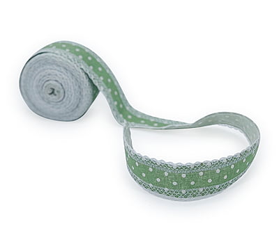 Chinoise Green Polka Jute Ribbon with lace edges
