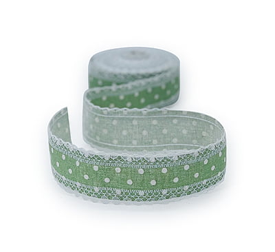 Chinoise Green Polka Jute Ribbon with lace edges Chinoise Green Polka Jute Ribbon with lace edges
