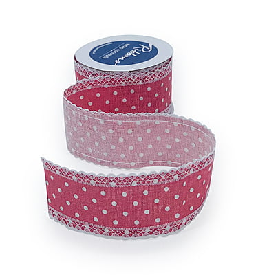 Pink Polka Jute Ribbon with lace edges