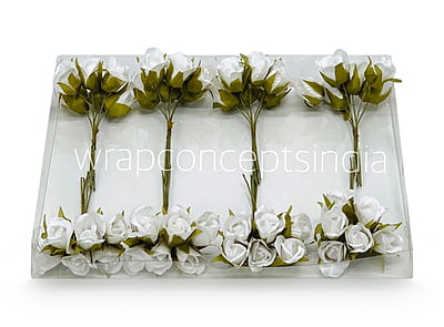 White Rose Buds on Stick