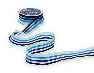 Sheer Ribbon with Stripes - Pink/Blue