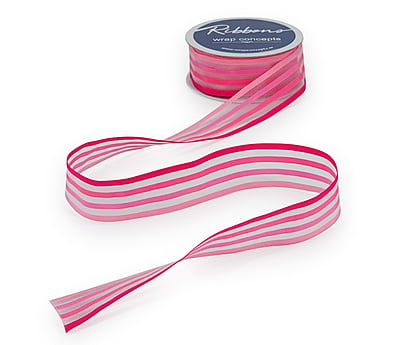 Sheer Ribbon with Stripes - Pink/Blue