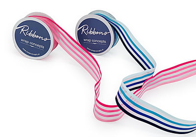 Sheer Ribbon with Stripes - Pink/Blue