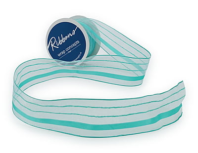 Turquoise Blue Sheer ribbon with Satin Stripe Turquoise Blue Sheer ribbon with Satin Stripe