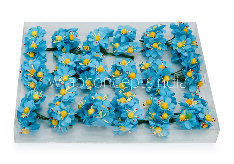 Paper Flowers with Yellow Pollen - Blue Paper Flowers with Yellow Pollen - Blue