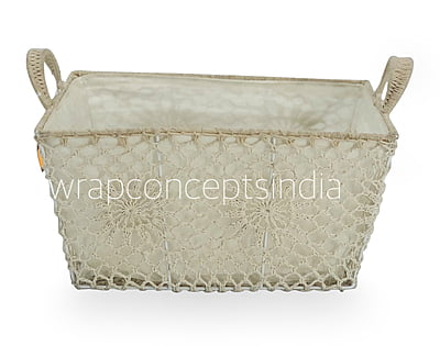 Rectangle Crochet Handwoven Basket with Cloth Lining