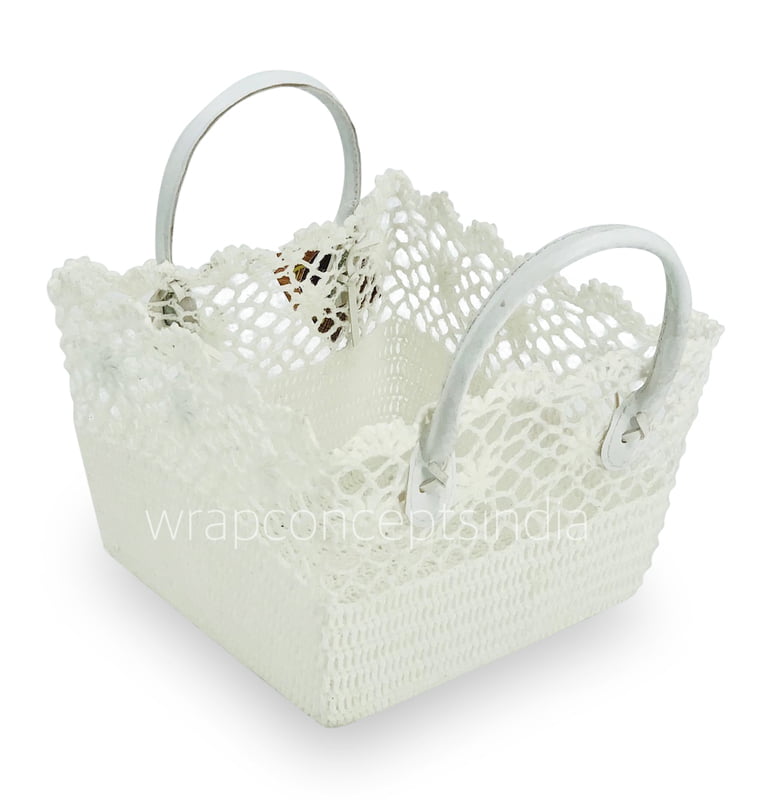 Square Crochet Handwoven Basket with Faux Leather handles Square Crochet Handwoven Basket with Faux Leather handles