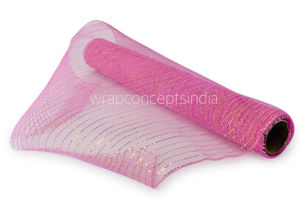 Net with Thin Gold Stripes - Pink Net with Thin Gold Stripes - Pink