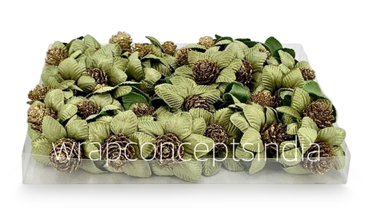 Flowers on stick with gold glitter pine -Soft Green Flowers on stick with gold glitter pine -Soft Green