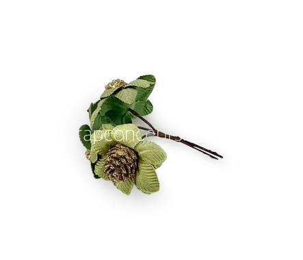Flowers on stick with gold glitter pine -Soft Green Flowers on stick with gold glitter pine -Soft Green