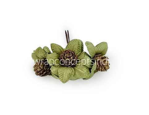 Flowers on stick with gold glitter pine -Soft Green Flowers on stick with gold glitter pine -Soft Green