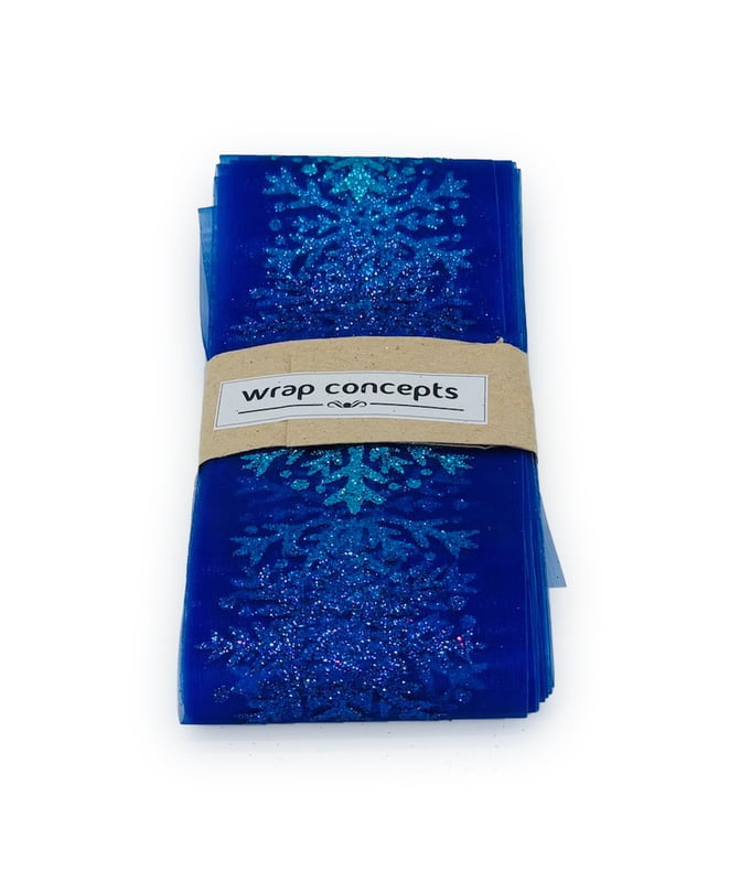Indigo Blue Sheer with Glitter Snowflakes