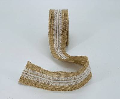 Burlap Ribbon with White Center Lace