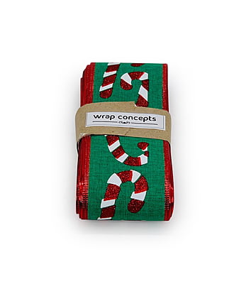 Green Burlap Candy Cane Wired Ribbon Green Burlap Candy Cane Wired Ribbon