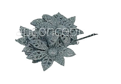 Glitter Flower on stick - Silver