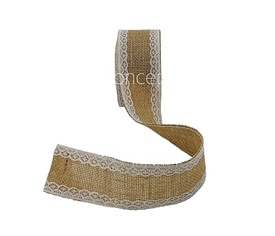Natural Burlap Ribbon with White Lace