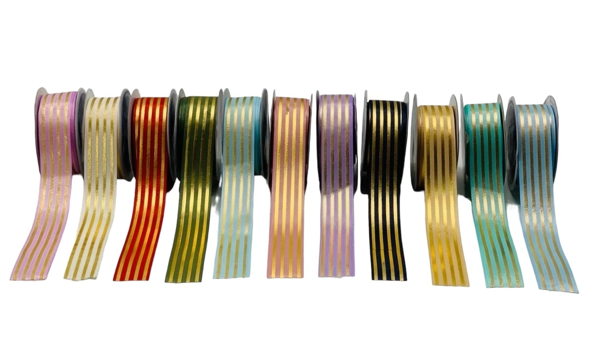 Grosgrain Ribbon with Gold Foil Stripes