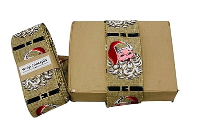 Santa Claus Face Natural Burlap Ribbon