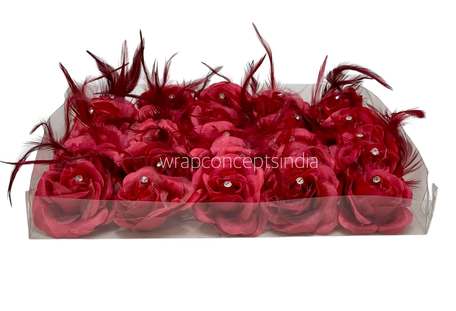 Maroon Rose with Feather & Stone