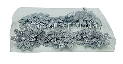Glitter Flower on stick - Silver