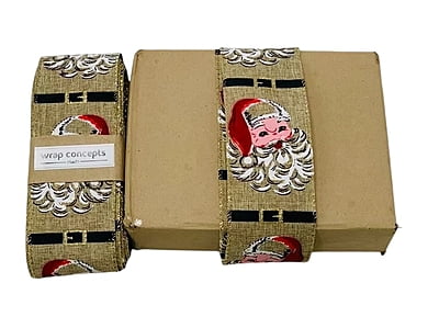 Santa Claus Face Natural Burlap Ribbon