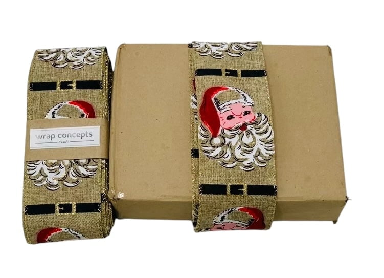 Santa Claus Face Natural Burlap Ribbon
