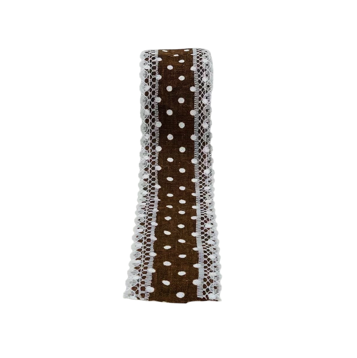 Coffe Polka Jute Ribbon with Lace Edges