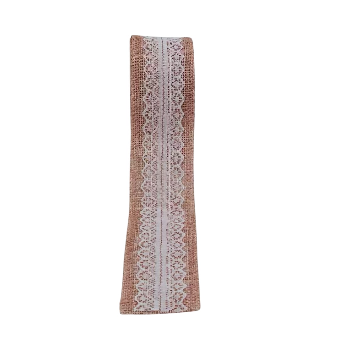 Jute Burlap Ribbon with Lilac Lace