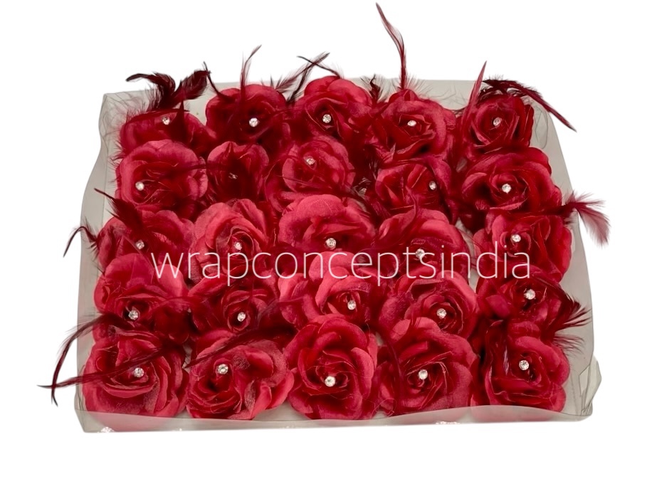Maroon Rose with Feather & Stone