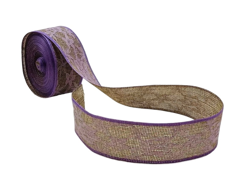 Jute Ribbon with Lilac Net Lace Jute Ribbon with Lilac Net Lace