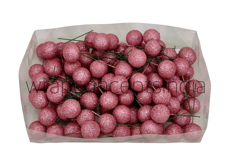 Pink Glitter Faux Balls - 30 MM