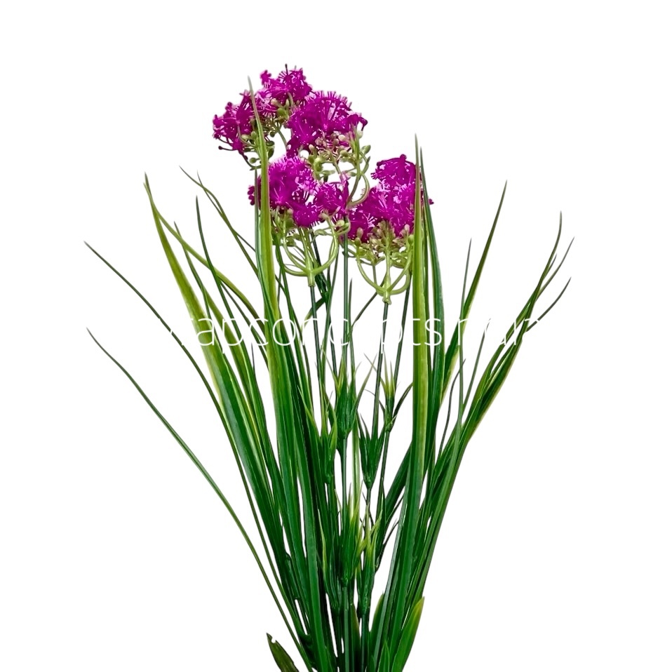 Long Grass Leaves with Magenta Flowers