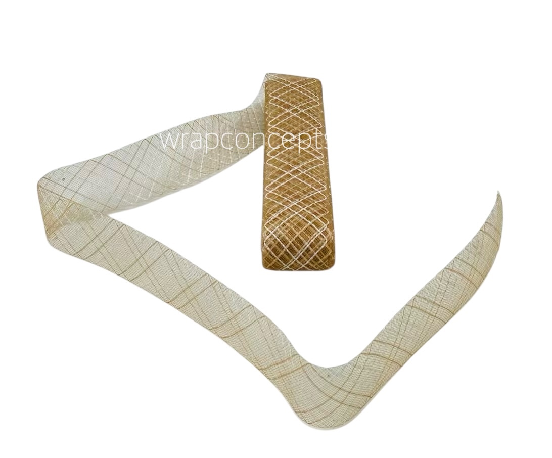 Brown Textured Stretch Ribbon with White Hints