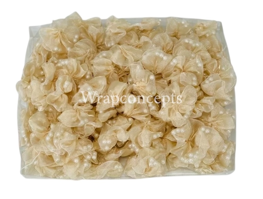 Champagne Organza Flowers with Pearls