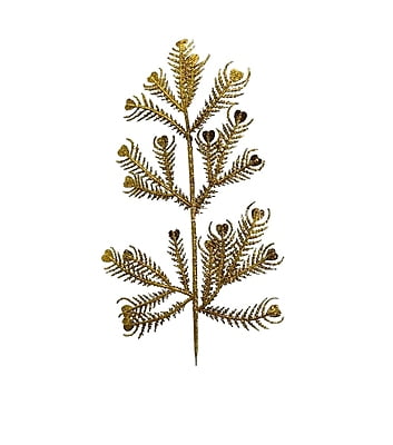 Gold Glitter Peacock Leaf on stick